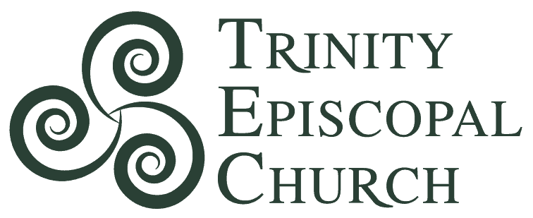 Dark green logo with stylized spirals and text reading "Trinity Episcopal Church" in a classic serif font. No people or buildings visible.